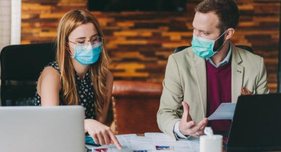 Office workers using masks