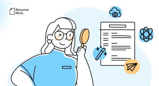 Illustration of a jobseeker with a magnifying glass examining AI job search tools.