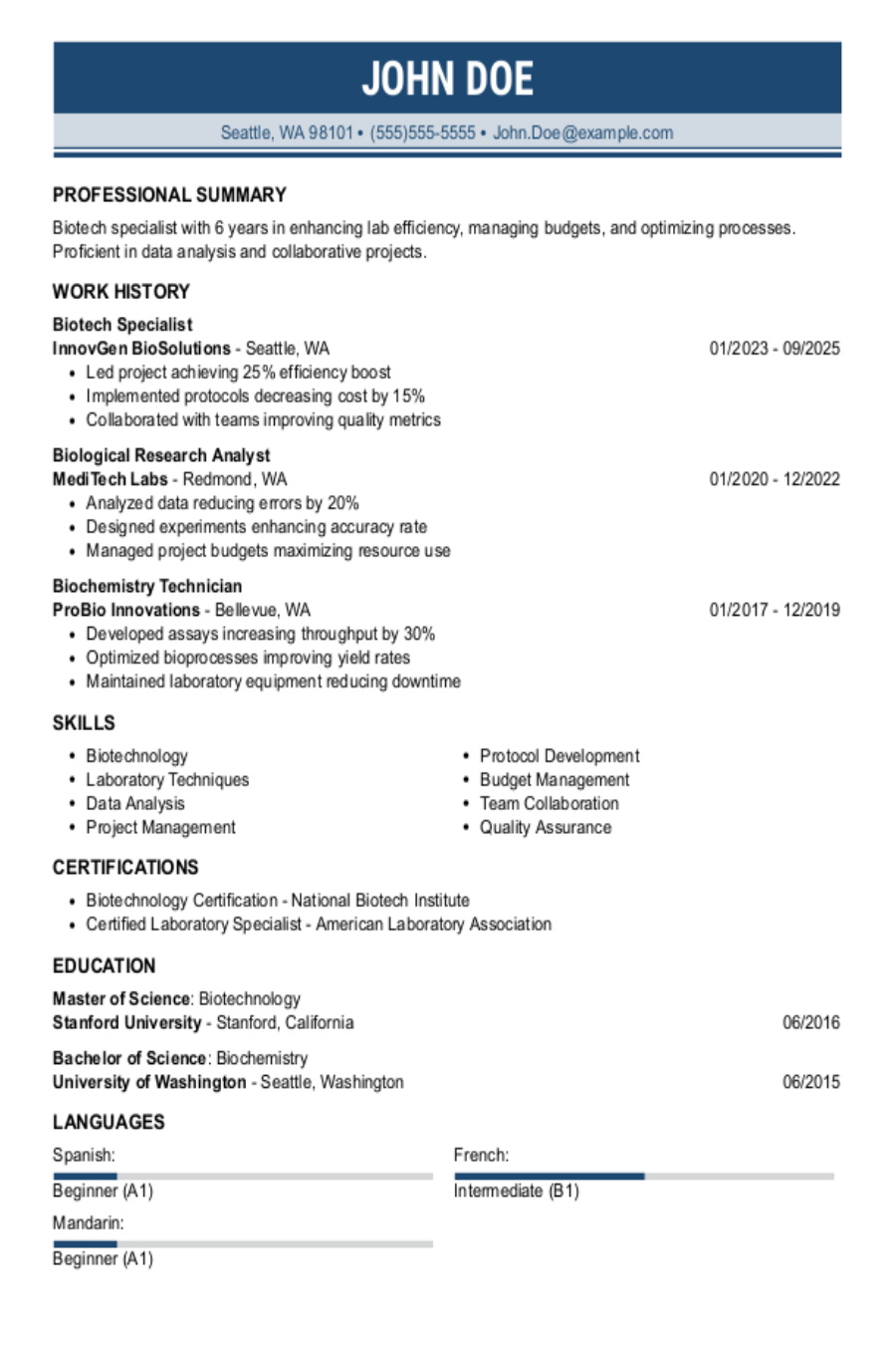 Biotech Resume: Examples & Templates Biotech Resume: Examples & Templates