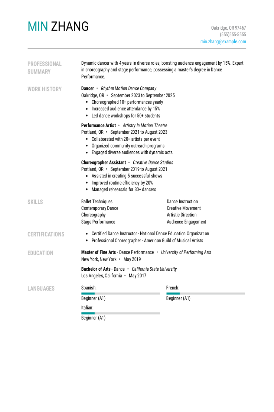Dancer Resume: Examples & Templates Dancer Resume: Examples & Templates