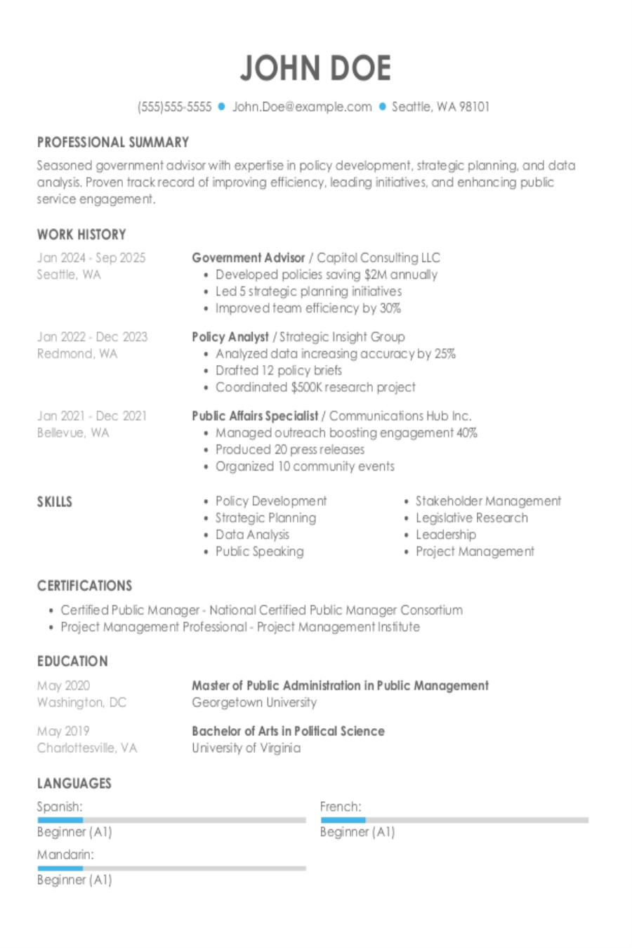 Government Resume: Examples & Templates Government Resume: Examples & Templates