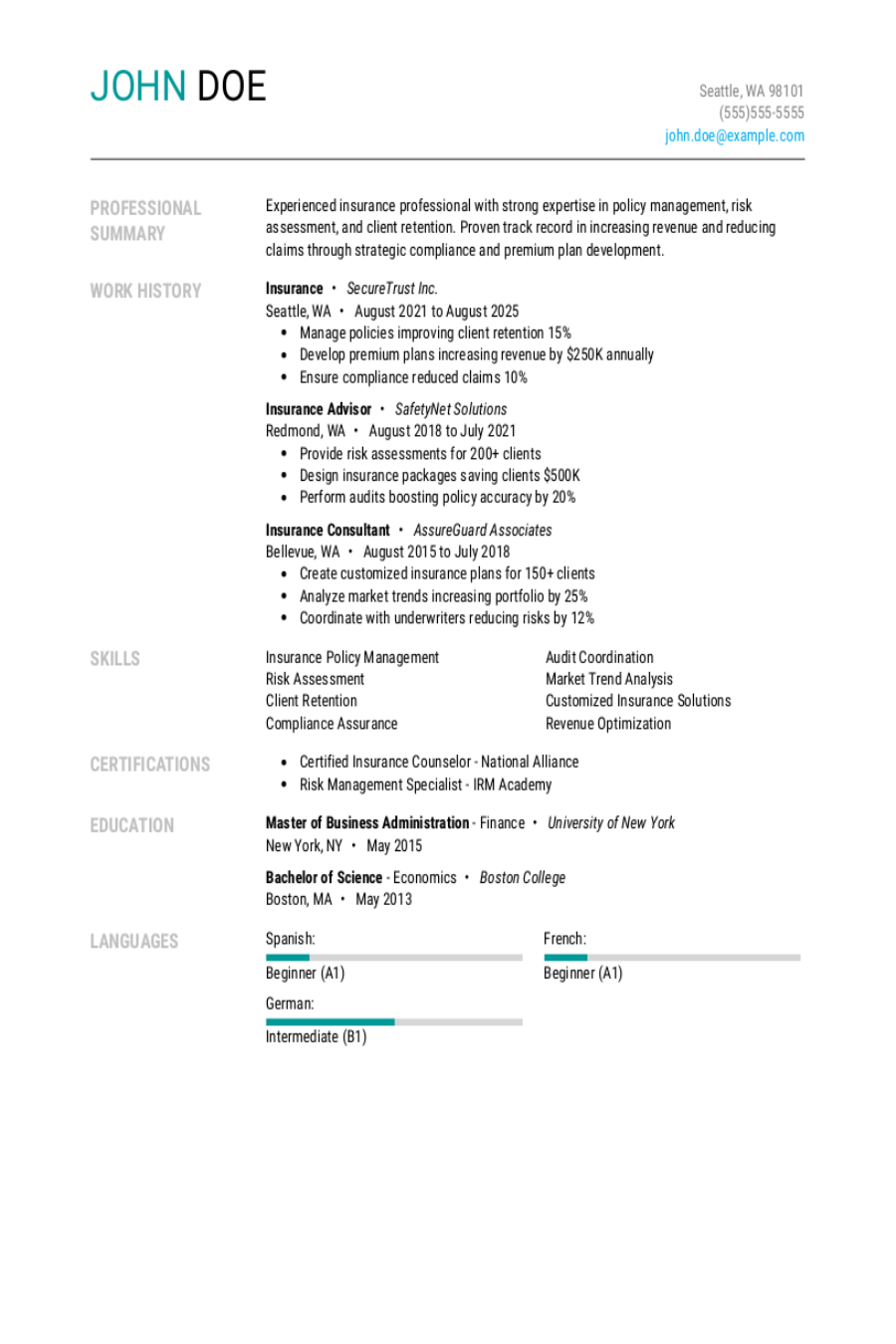 Insurance Resume: Examples & Templates Insurance Resume: Examples & Templates