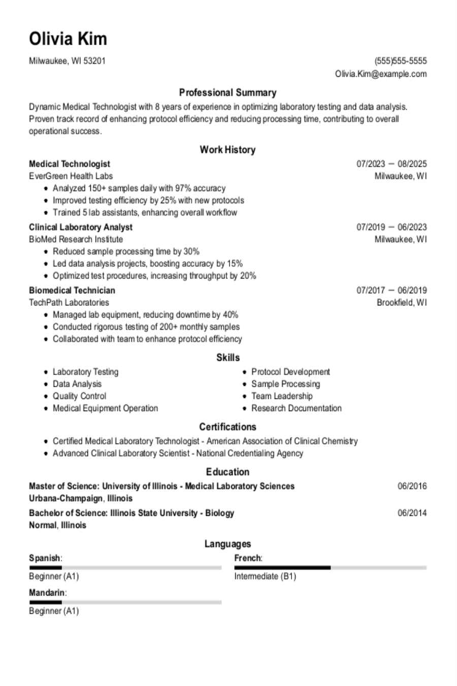 Medical Technologist Resume: Examples & Templates Medical Technologist Resume: Examples & Templates