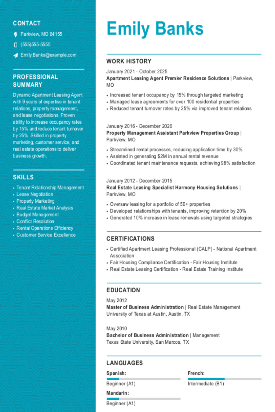 Apartment Leasing Agent Resume: Examples, Templates & Tips for 2025 Apartment Leasing Agent Resume: Examples, Templates & Tips for 2025