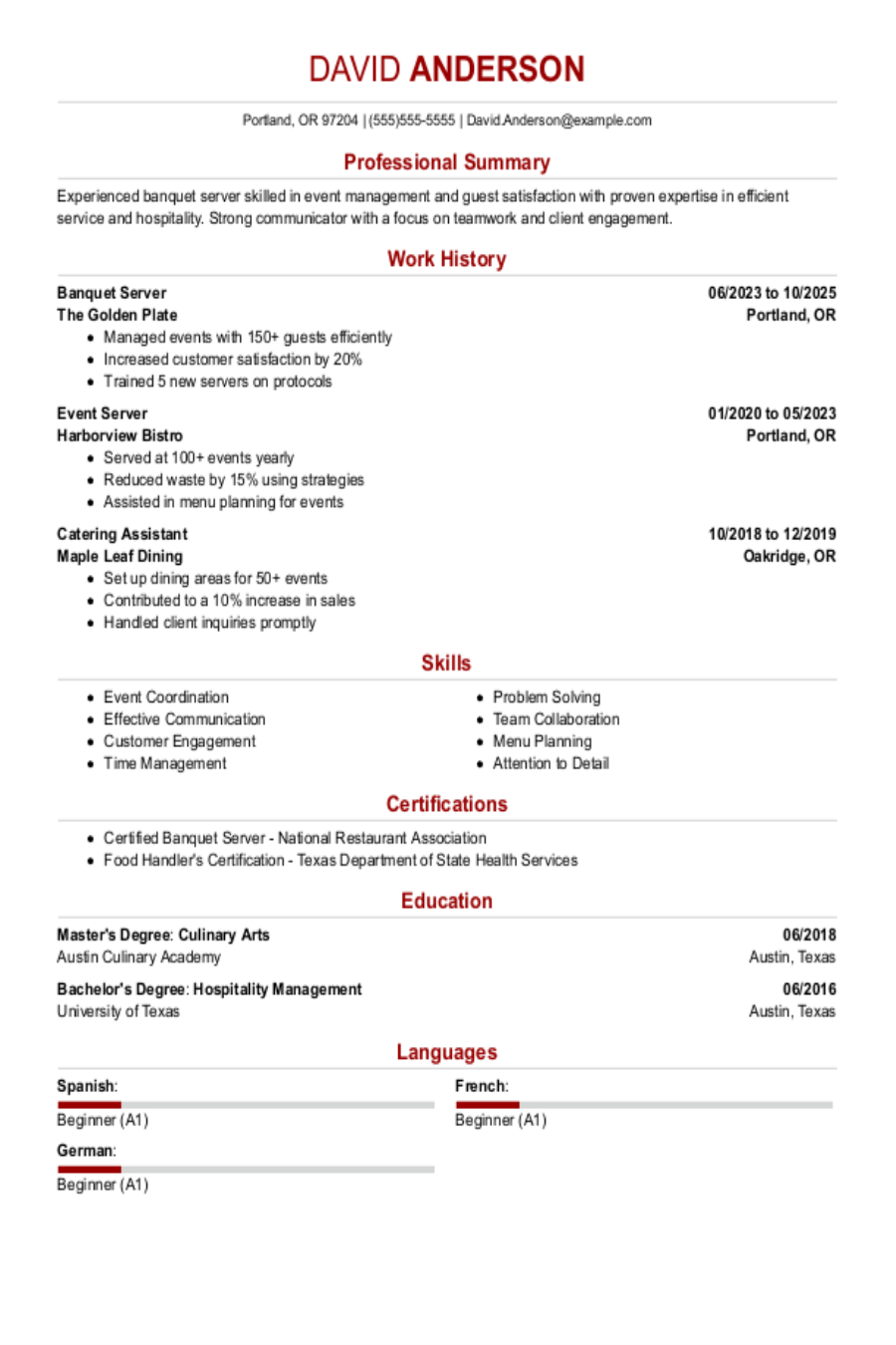 Banquet Server Resume Example Banquet Server Resume Example