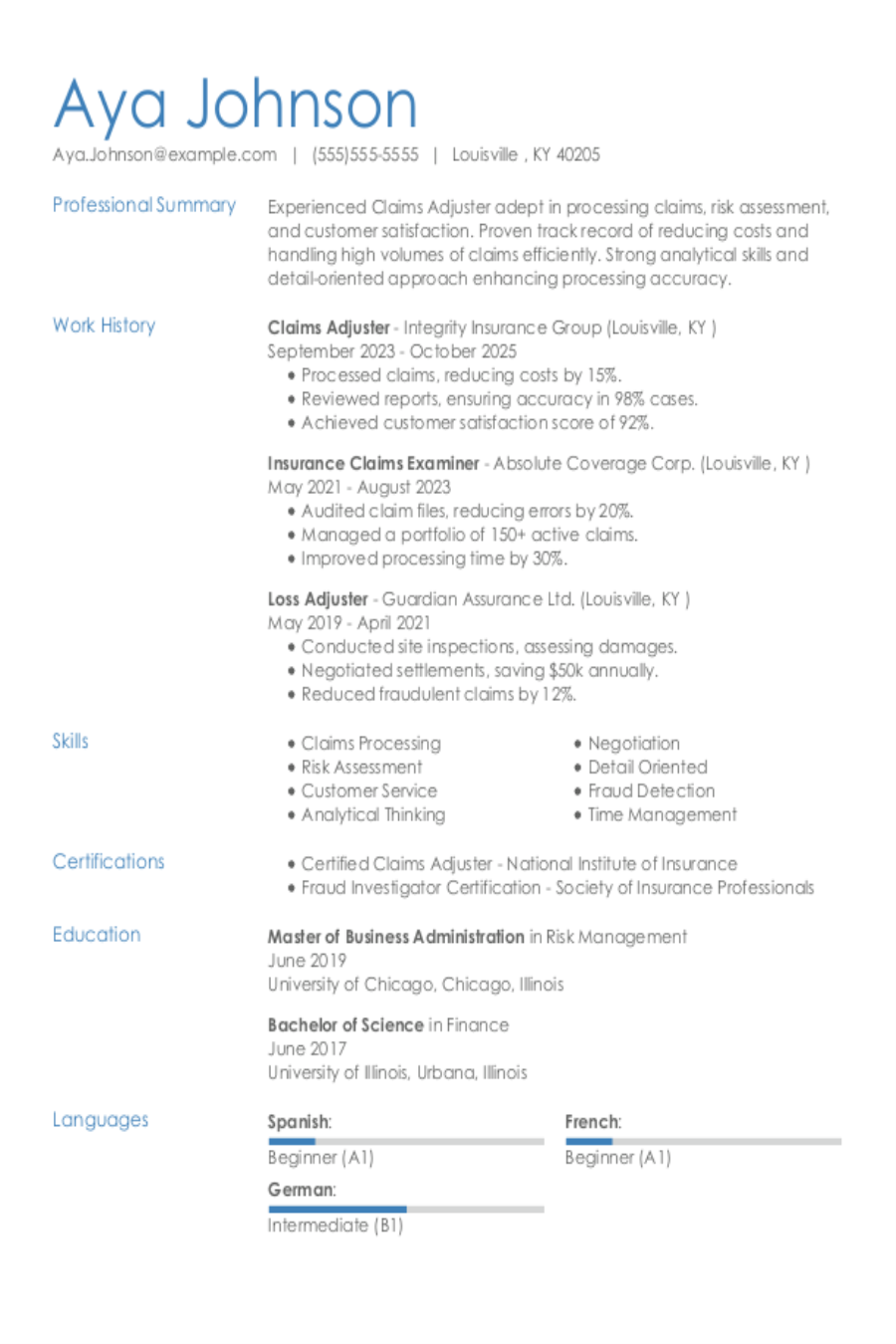 Claims Adjuster Resume Sample Claims Adjuster Resume Sample