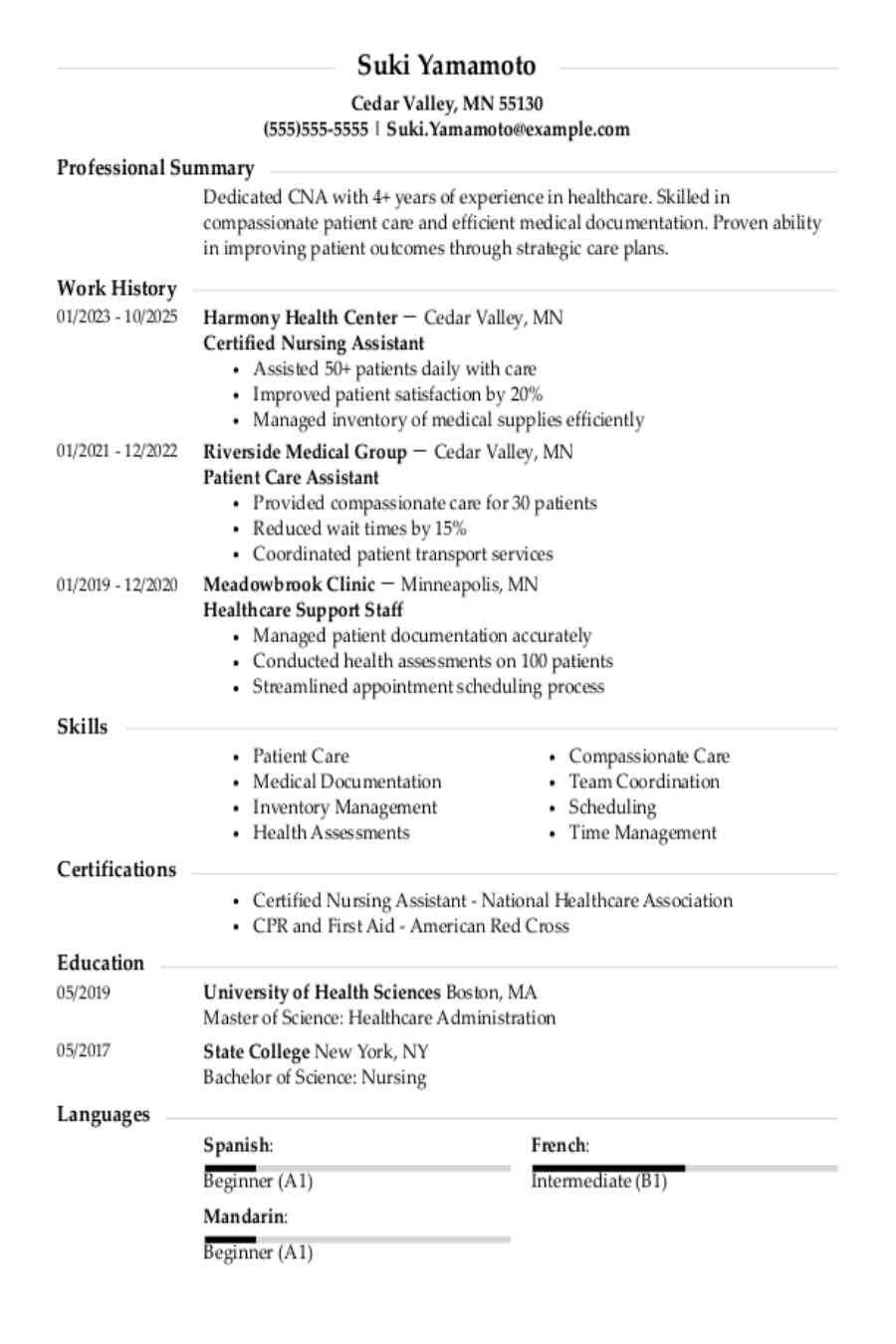 CNA Resume: Examples & Templates CNA Resume: Examples & Templates