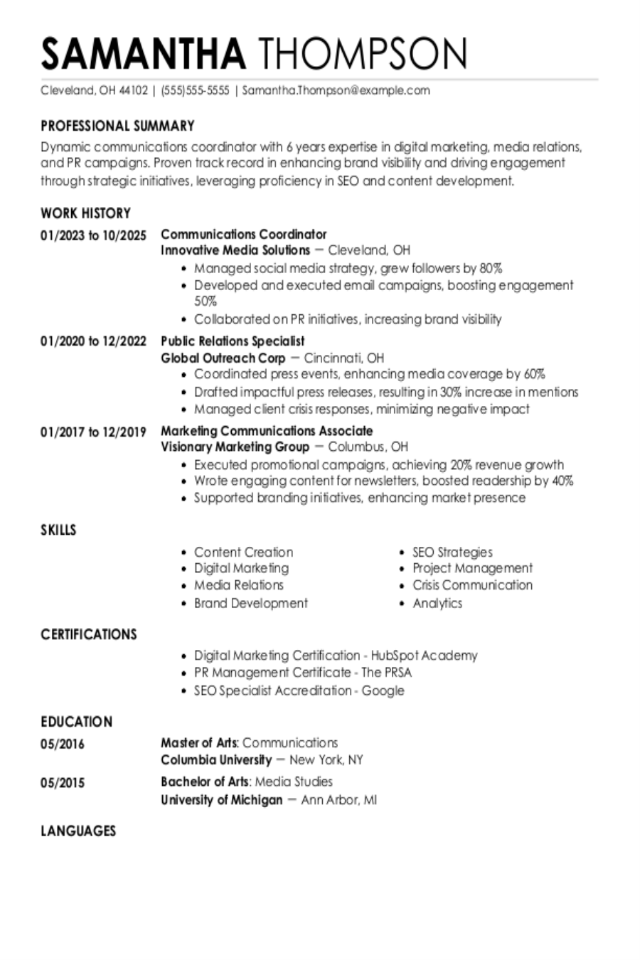 Communications Coordinator Resume Example Communications Coordinator Resume Example