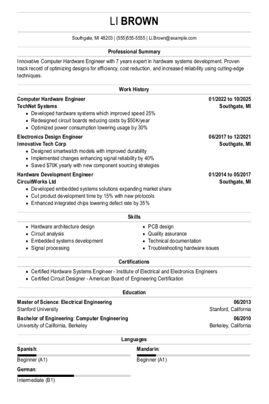 Hardware Engineer Resume: Examples & Templates Hardware Engineer Resume: Examples & Templates