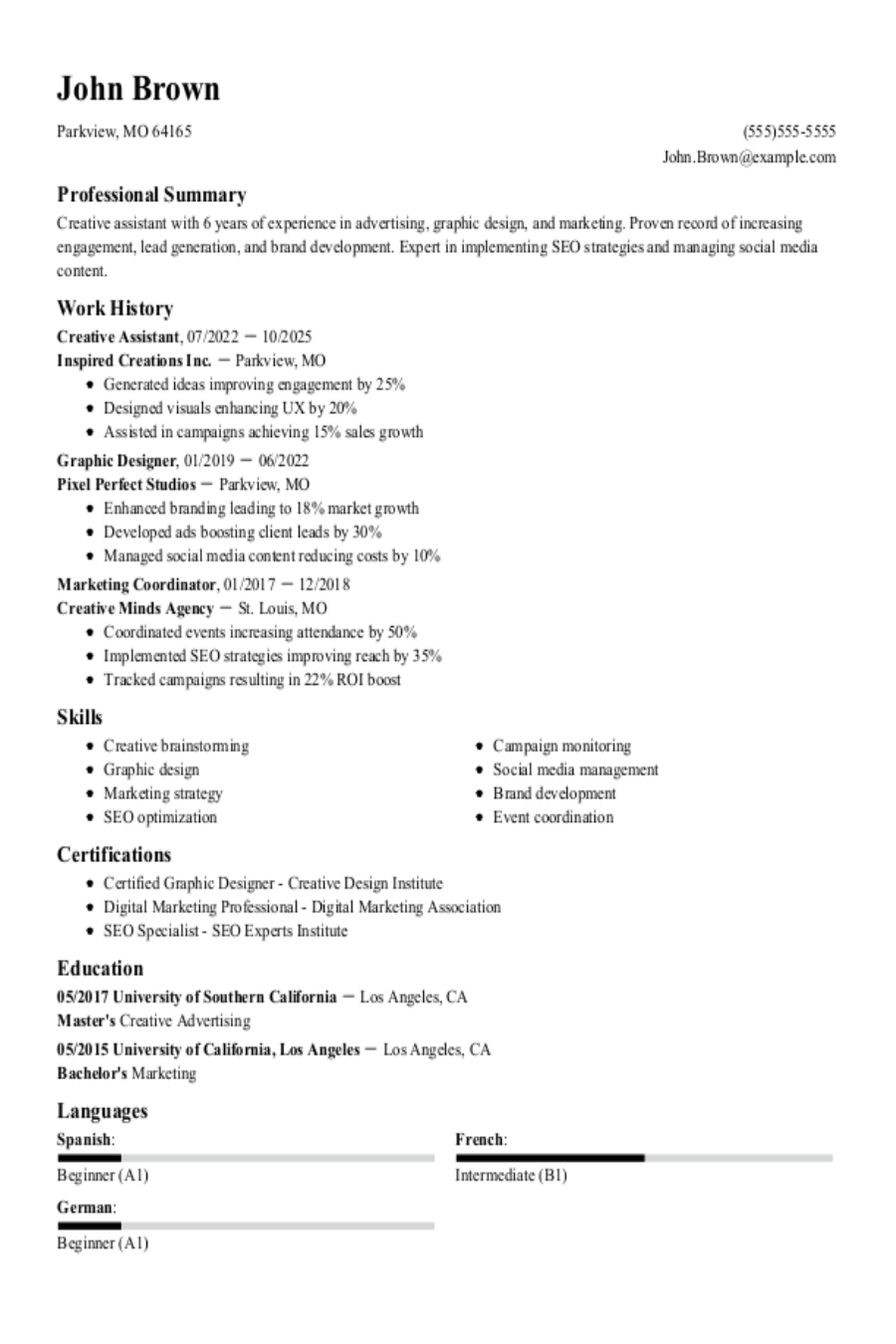 Creative Assistant Resume: Examples, Templates & Tips for 2025 Creative Assistant Resume: Examples, Templates & Tips for 2025