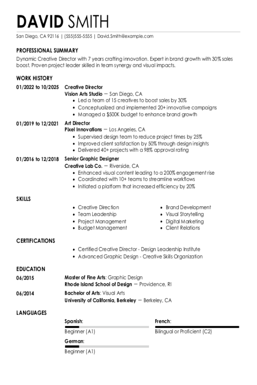 Creative Director Resume: Examples, Templates and Tips Creative Director Resume: Examples, Templates and Tips