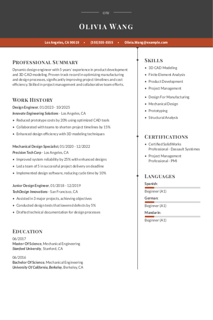 Mechanical Design Engineer Resume Example Mechanical Design Engineer Resume Example