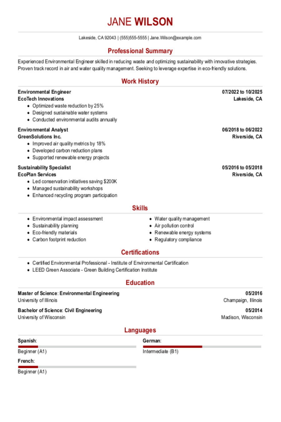 Environmental Engineer Resume: Examples, Templates & Tips for 2025 Environmental Engineer Resume: Examples, Templates & Tips for 2025