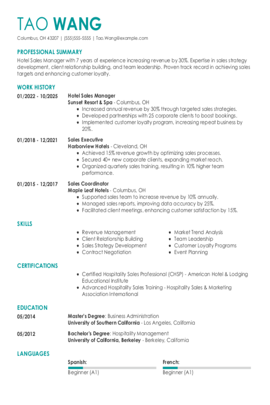 Hotel Sales Manager Resume: Examples & Templates Hotel Sales Manager Resume: Examples & Templates