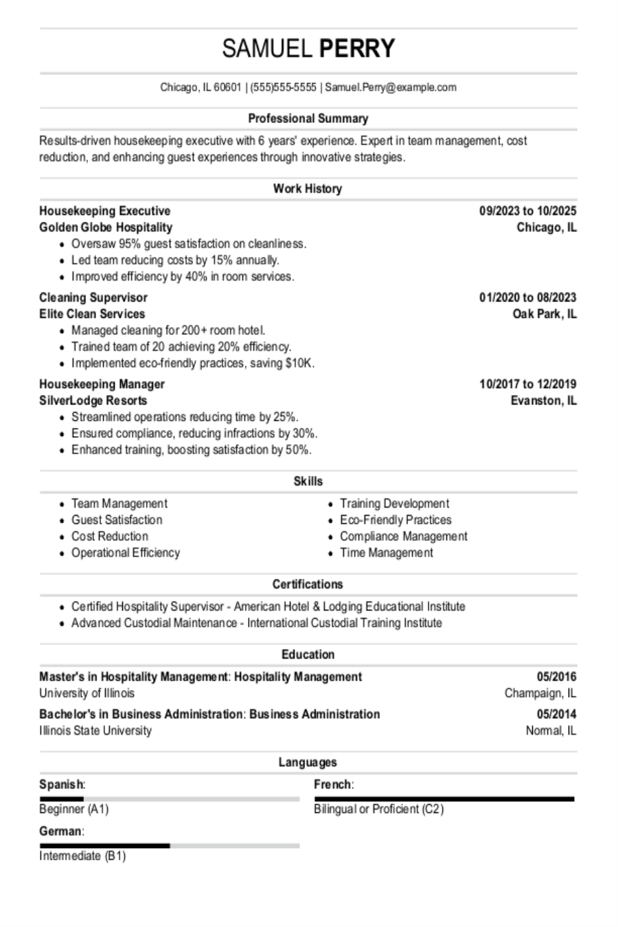 Executive Housekeeper Resume Example Executive Housekeeper Resume Example