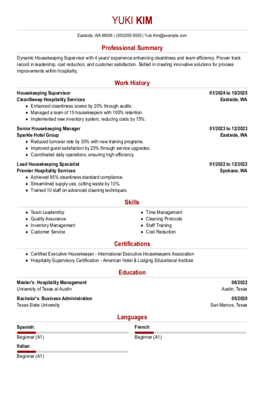 Housekeeping Supervisor Resume Example Housekeeping Supervisor Resume Example