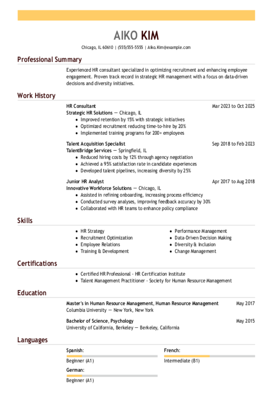 Experienced HR Professional Consultant Resume Experienced HR Professional Consultant Resume