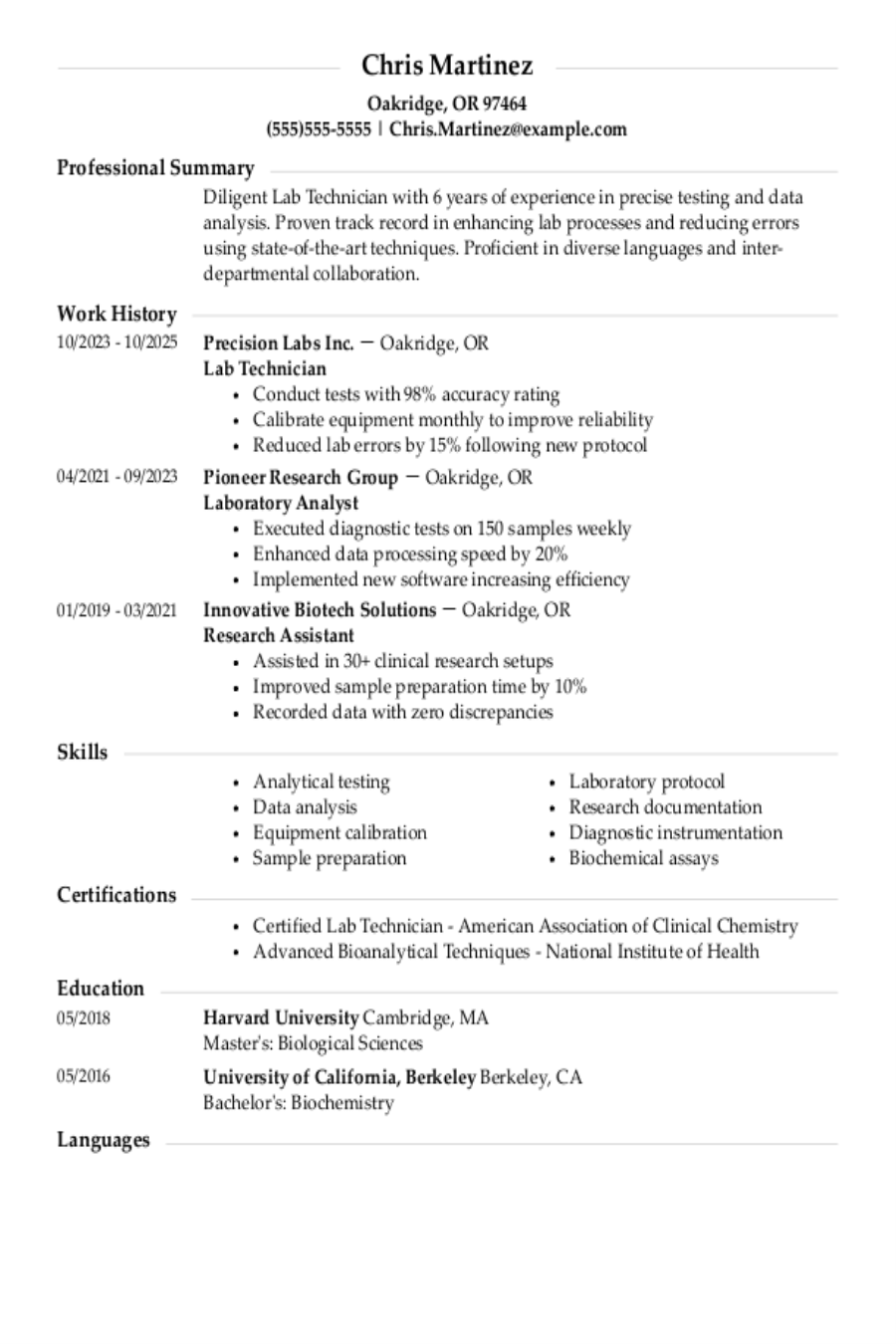 Lab Technician Resume: Examples & Templates Lab Technician Resume: Examples & Templates