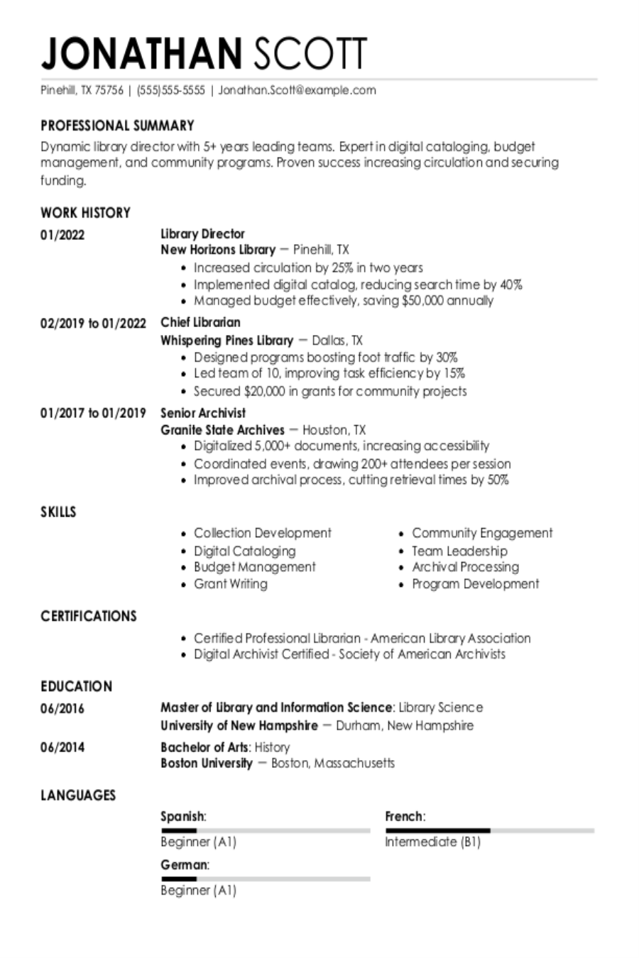 Library Director Resume: Examples, Skills & Tips Library Director Resume: Examples, Skills & Tips
