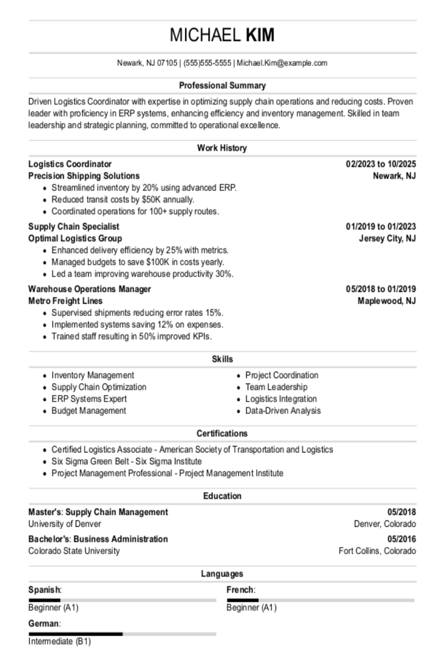 Logistics Coordinator Resume: Examples, Templates & Tips Logistics Coordinator Resume: Examples, Templates & Tips