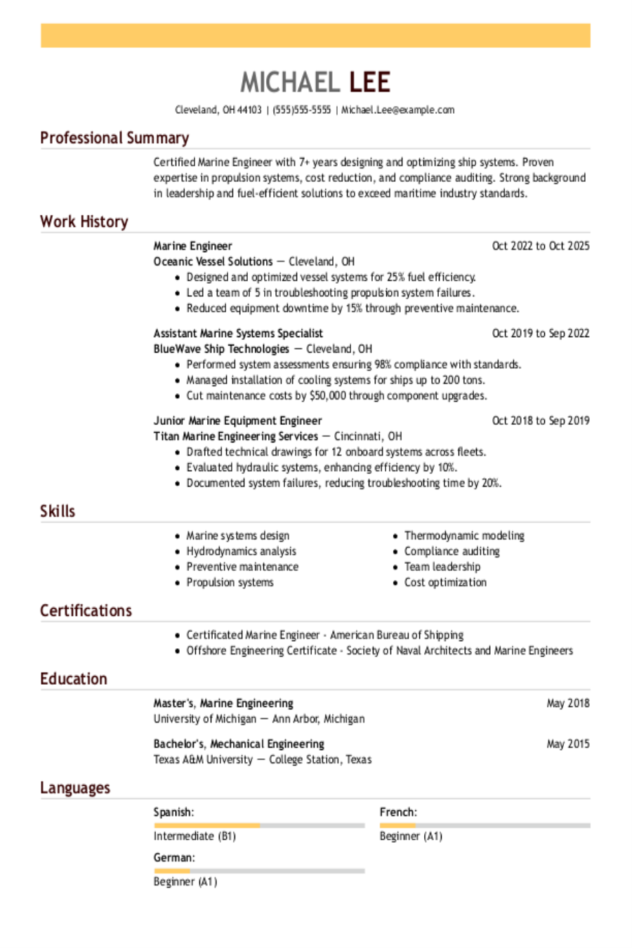 Marine Engineer Resume Example Marine Engineer Resume Example