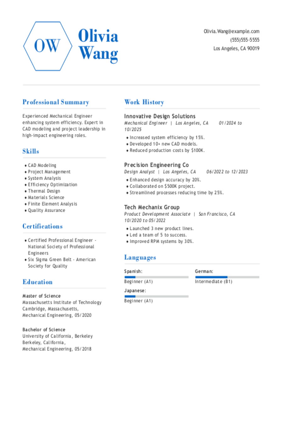Mechanical Engineer Resume: Examples, Templates & Tips for 2025 Mechanical Engineer Resume: Examples, Templates & Tips for 2025