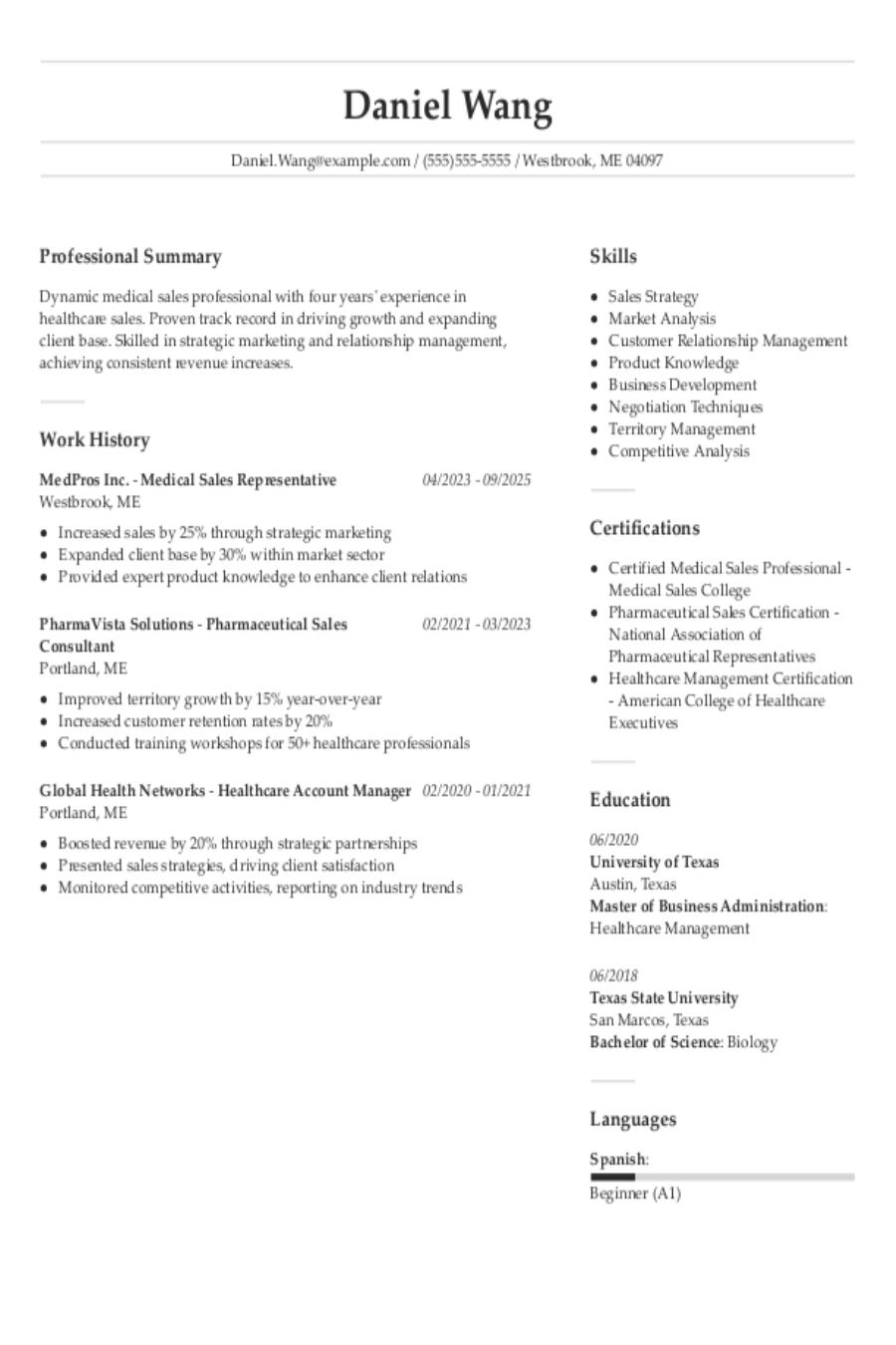 Medical Sales Resume: Examples & Templates Medical Sales Resume: Examples & Templates
