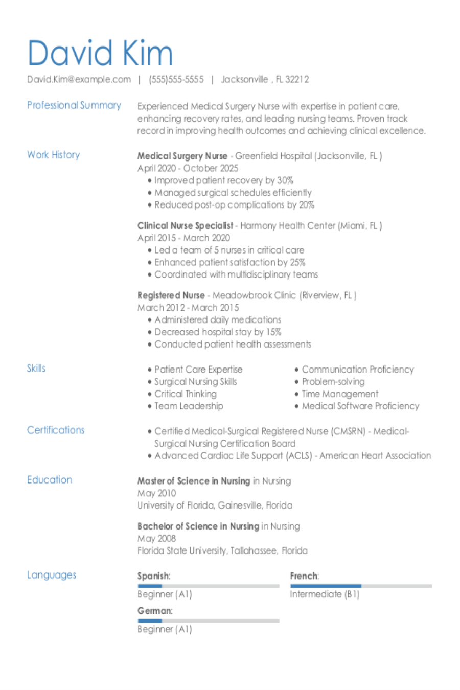 Medical Surgery Nurse Resume: Examples, Templates and Tips for 2025 Medical Surgery Nurse Resume: Examples, Templates and Tips for 2025