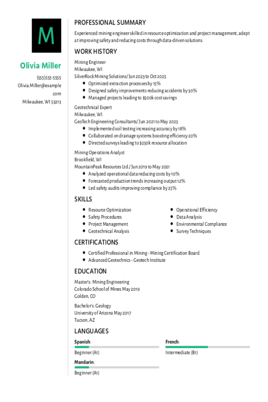 Mining Engineer Resume Example Mining Engineer Resume Example