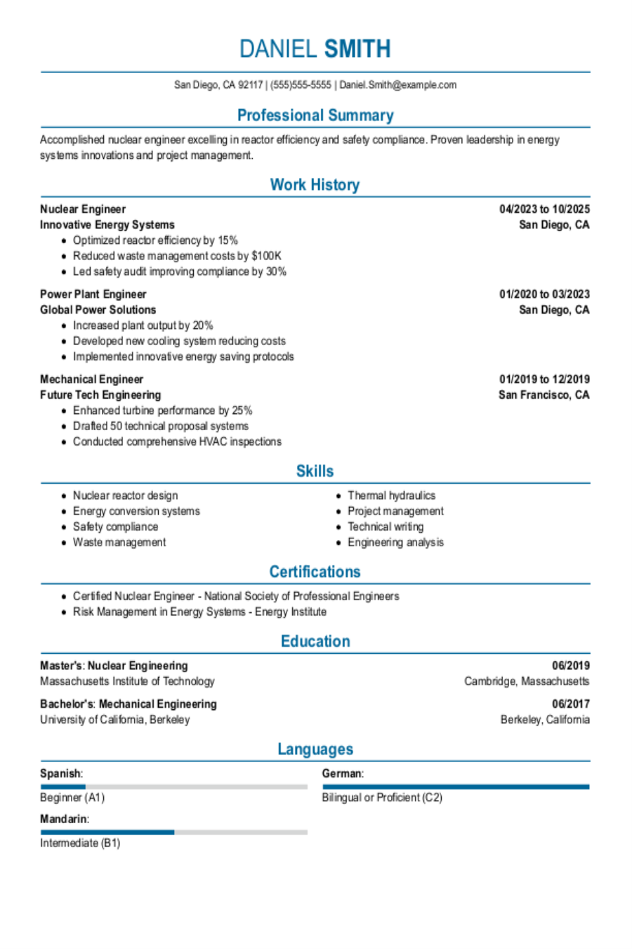 Nuclear Engineer Resume Example Nuclear Engineer Resume Example