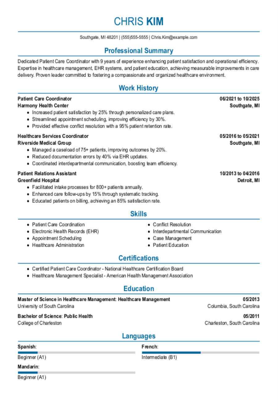 Patient Care Coordinator Resume Example Patient Care Coordinator Resume Example