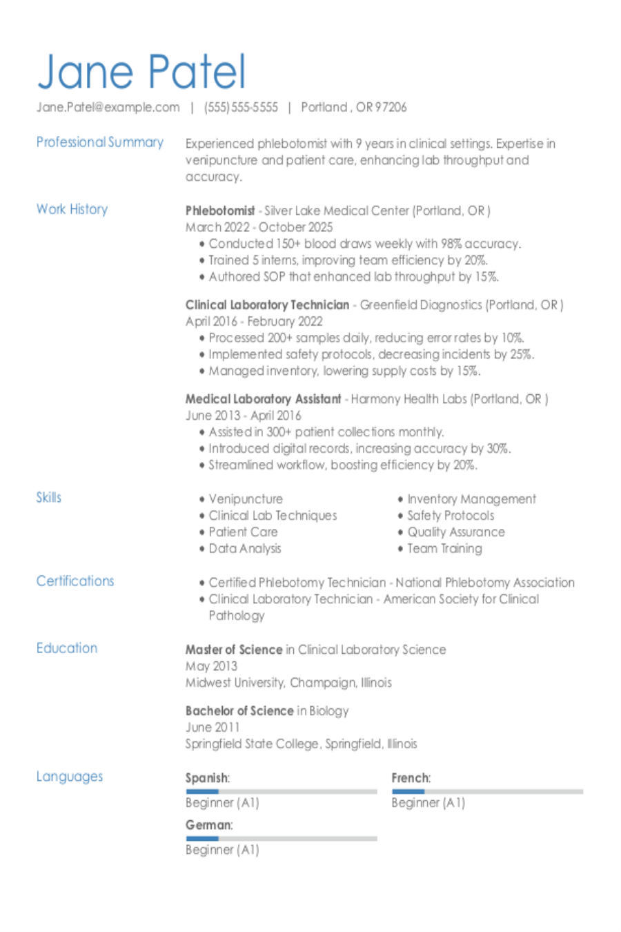 Phlebotomist Resume Examples & Guide Phlebotomist Resume Examples & Guide