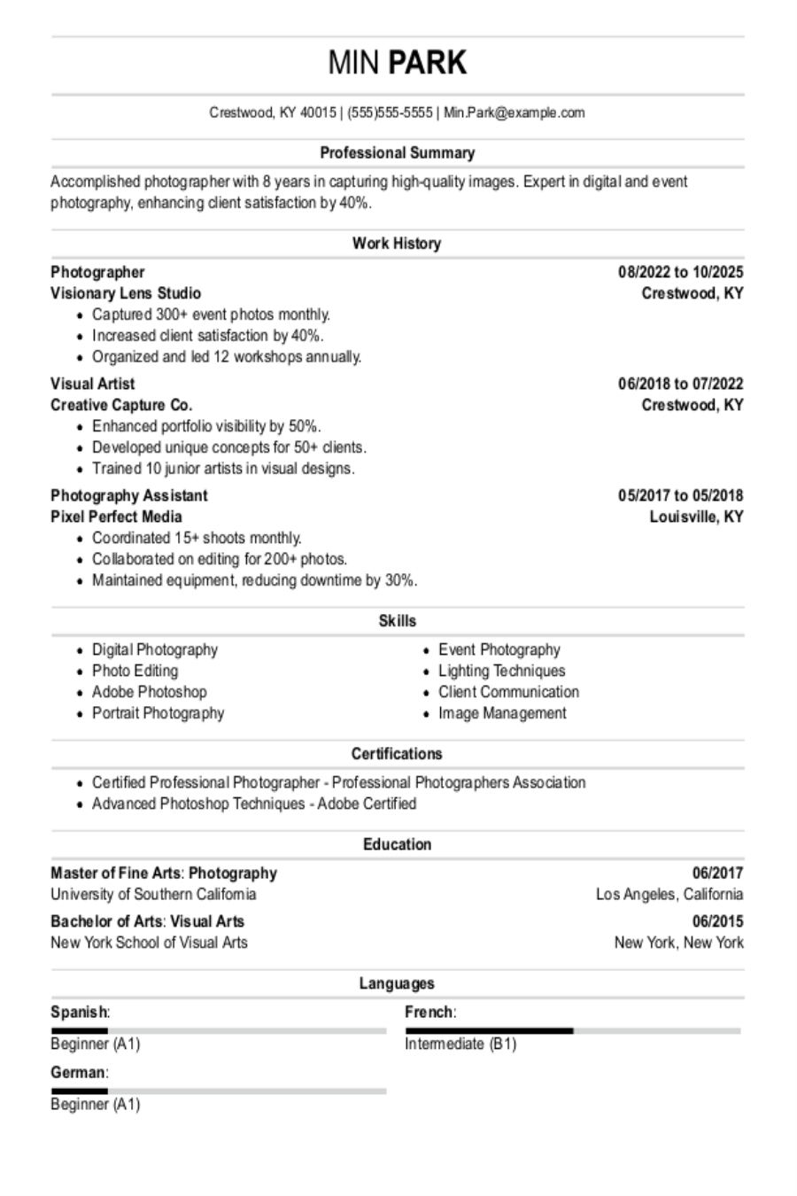 Photographer Resume: Examples, Templates and Tips Photographer Resume: Examples, Templates and Tips