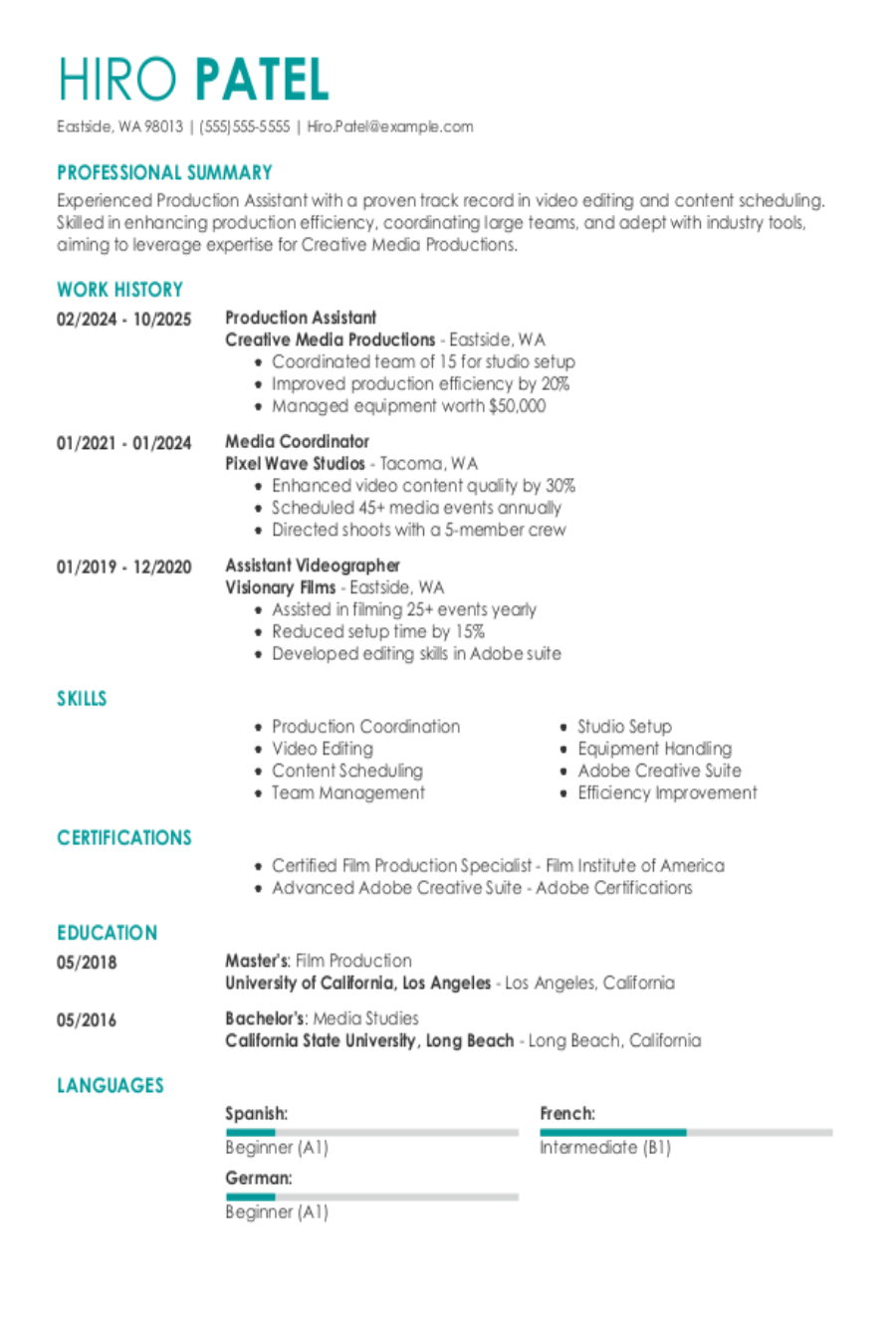 Production Assistant Resume: Examples, Templates & Tips Production Assistant Resume: Examples, Templates & Tips