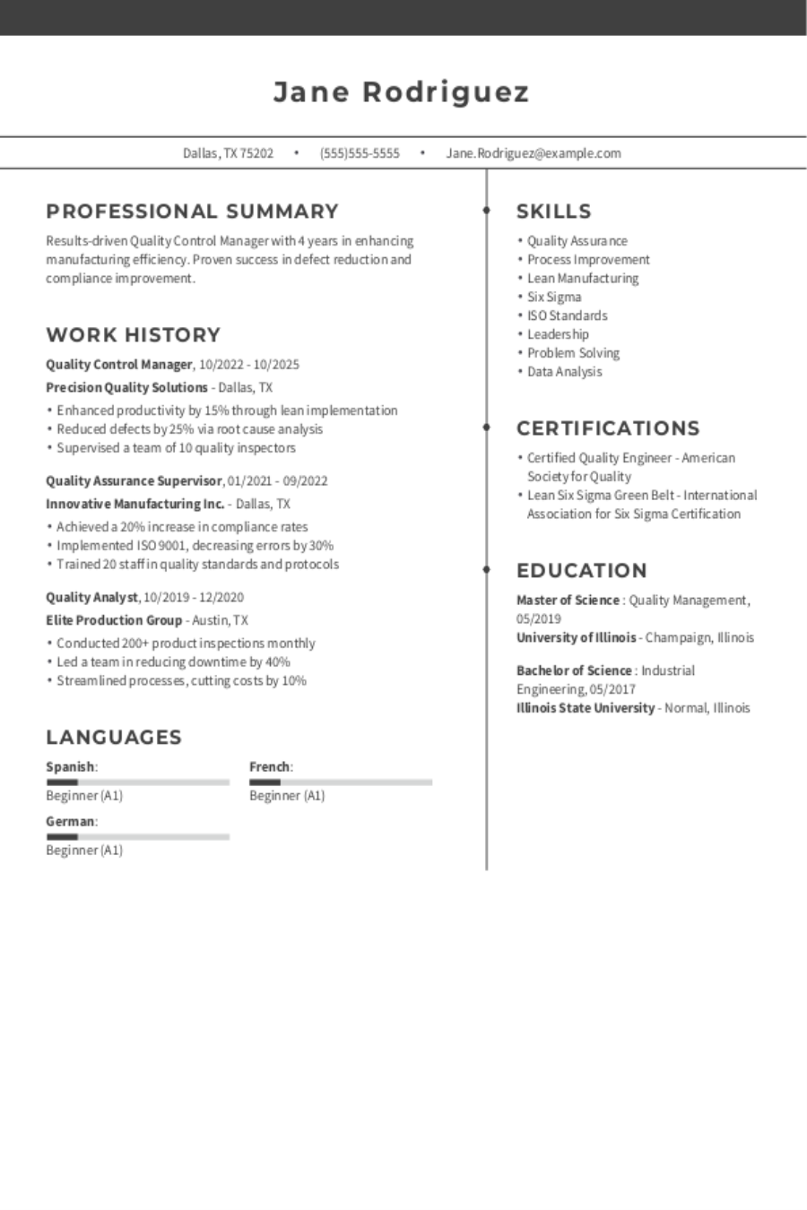 Quality Assurance Manager Resume: Examples, Templates and Tips Quality Assurance Manager Resume: Examples, Templates and Tips