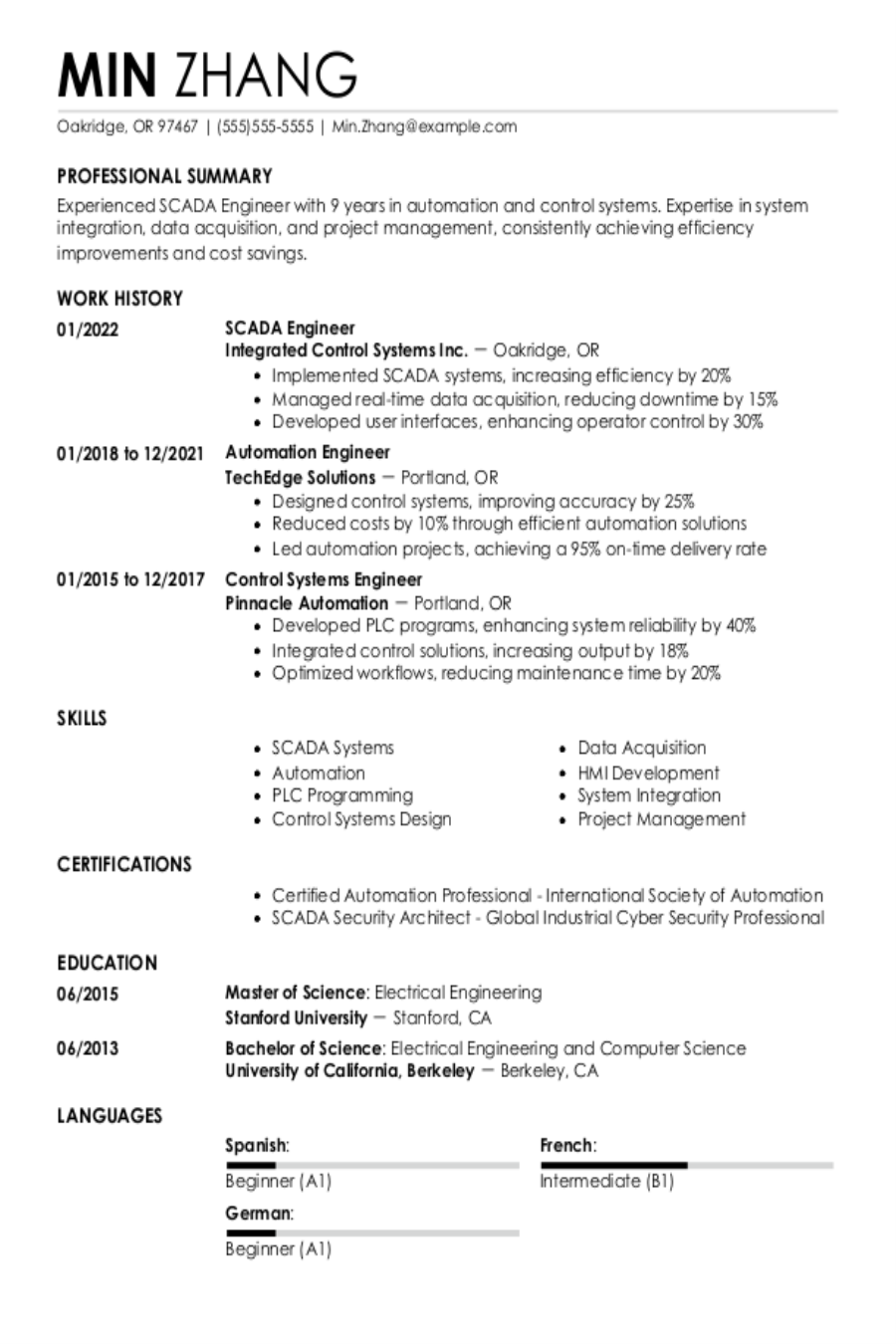Scada Engineer Resume Example Scada Engineer Resume Example