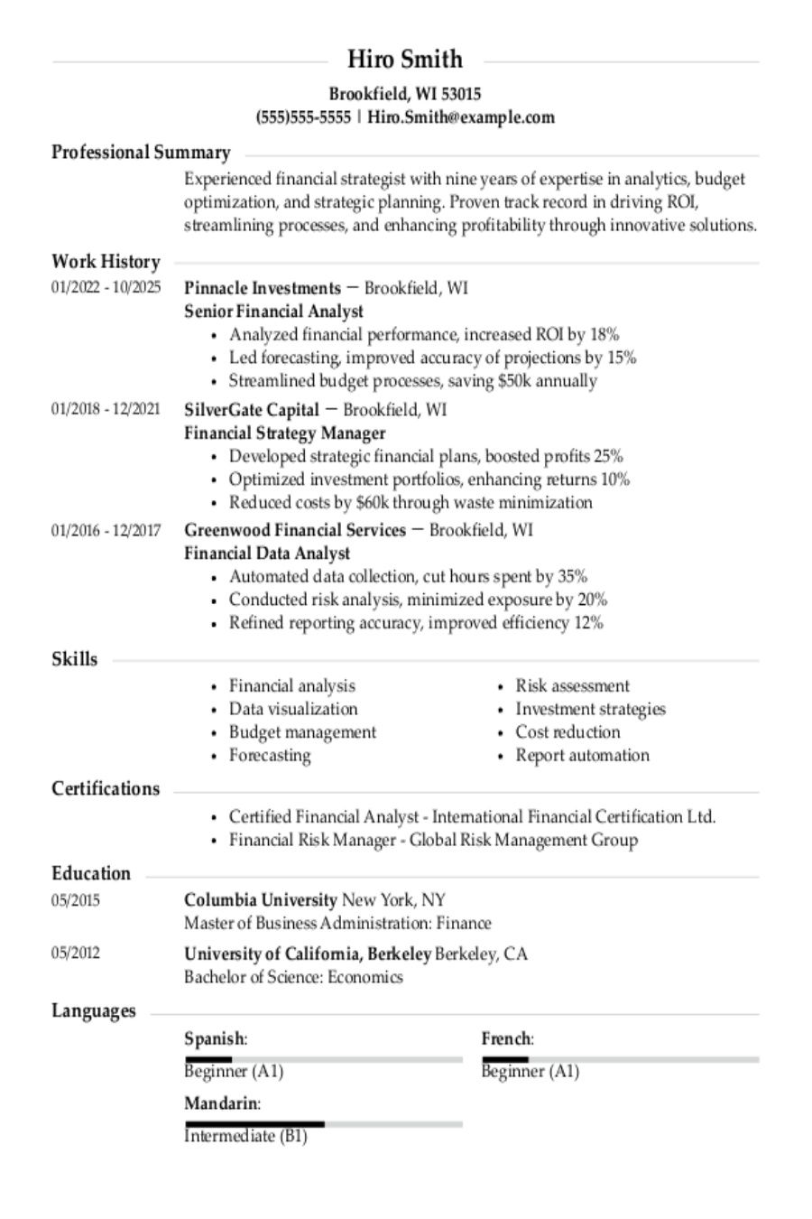 Senior Financial Analyst Resume: Examples, Templates & Tips Senior Financial Analyst Resume: Examples, Templates & Tips