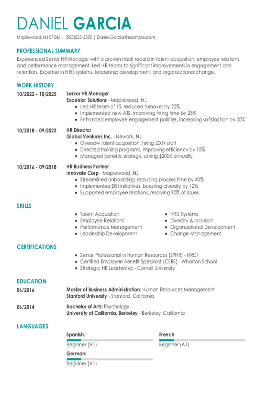 Senior HR Manager Resume: Examples, Templates & Tips for 2025 Senior HR Manager Resume: Examples, Templates & Tips for 2025