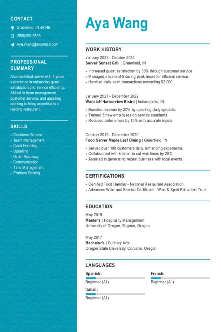 Server Resume: Examples & Templates Server Resume: Examples & Templates