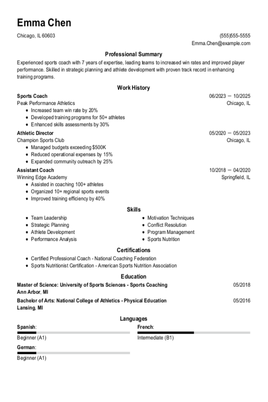 Sports Coach Resume: Examples, Templates & Tips for 2025 Sports Coach Resume: Examples, Templates & Tips for 2025