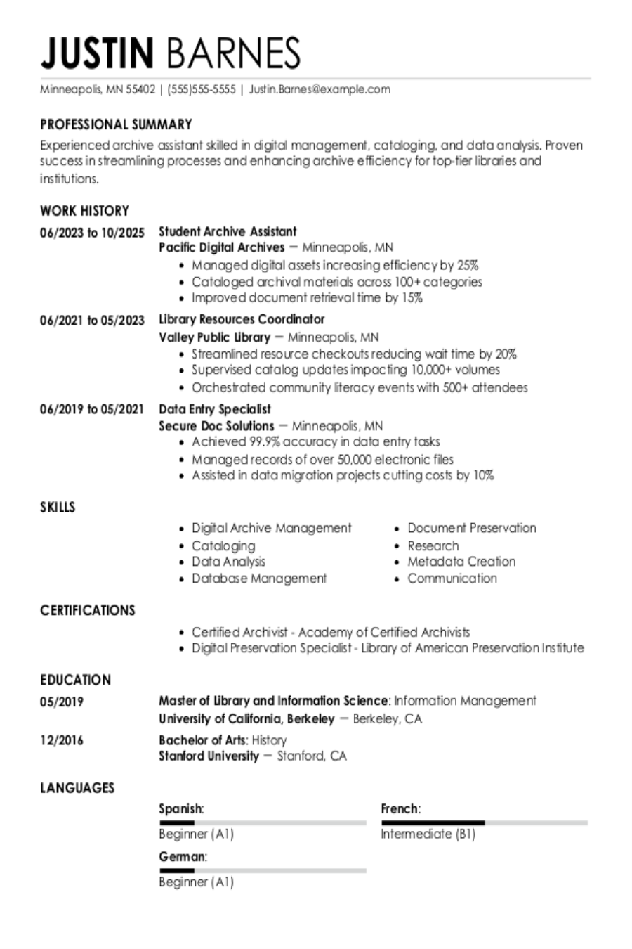 Archive Assistant Resume Example Archive Assistant Resume Example
