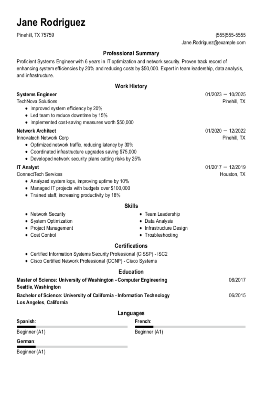 Systems Engineer Resume: Examples, Templates & Tips for 2025 Systems Engineer Resume: Examples, Templates & Tips for 2025
