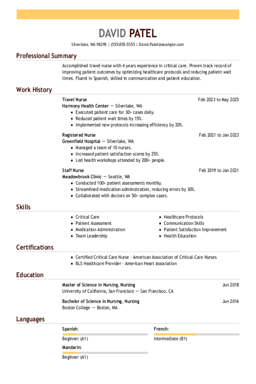 Travel Nurse Resume: Examples & Templates Travel Nurse Resume: Examples & Templates