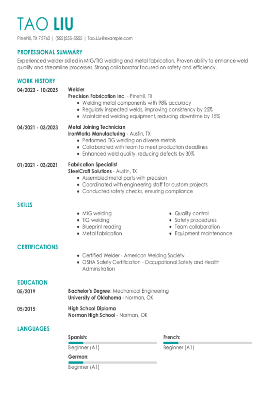 Welder Resume: Examples, Templates and Tips Welder Resume: Examples, Templates and Tips