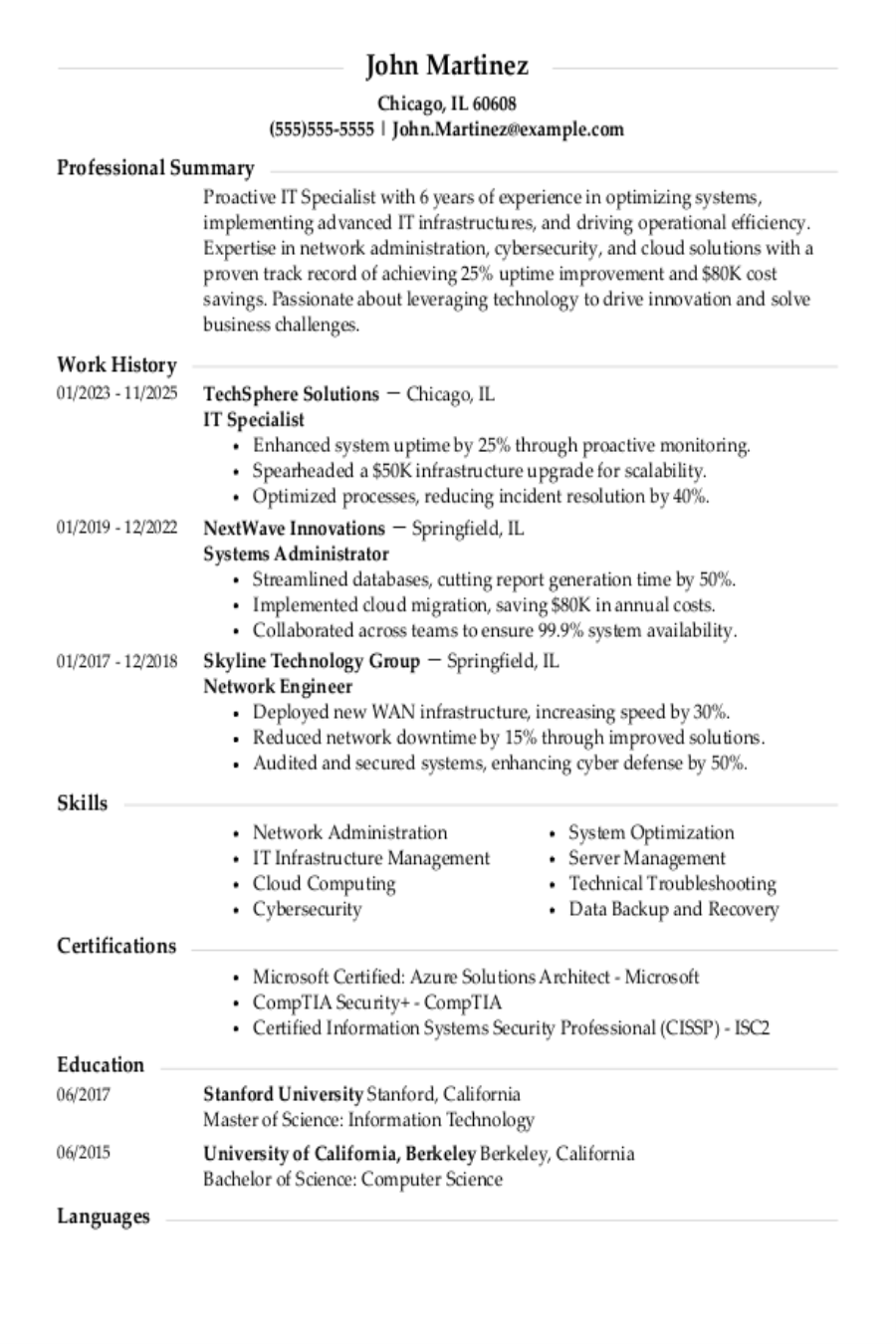 IT Resume: Examples, Templates & Tips IT Resume: Examples, Templates & Tips