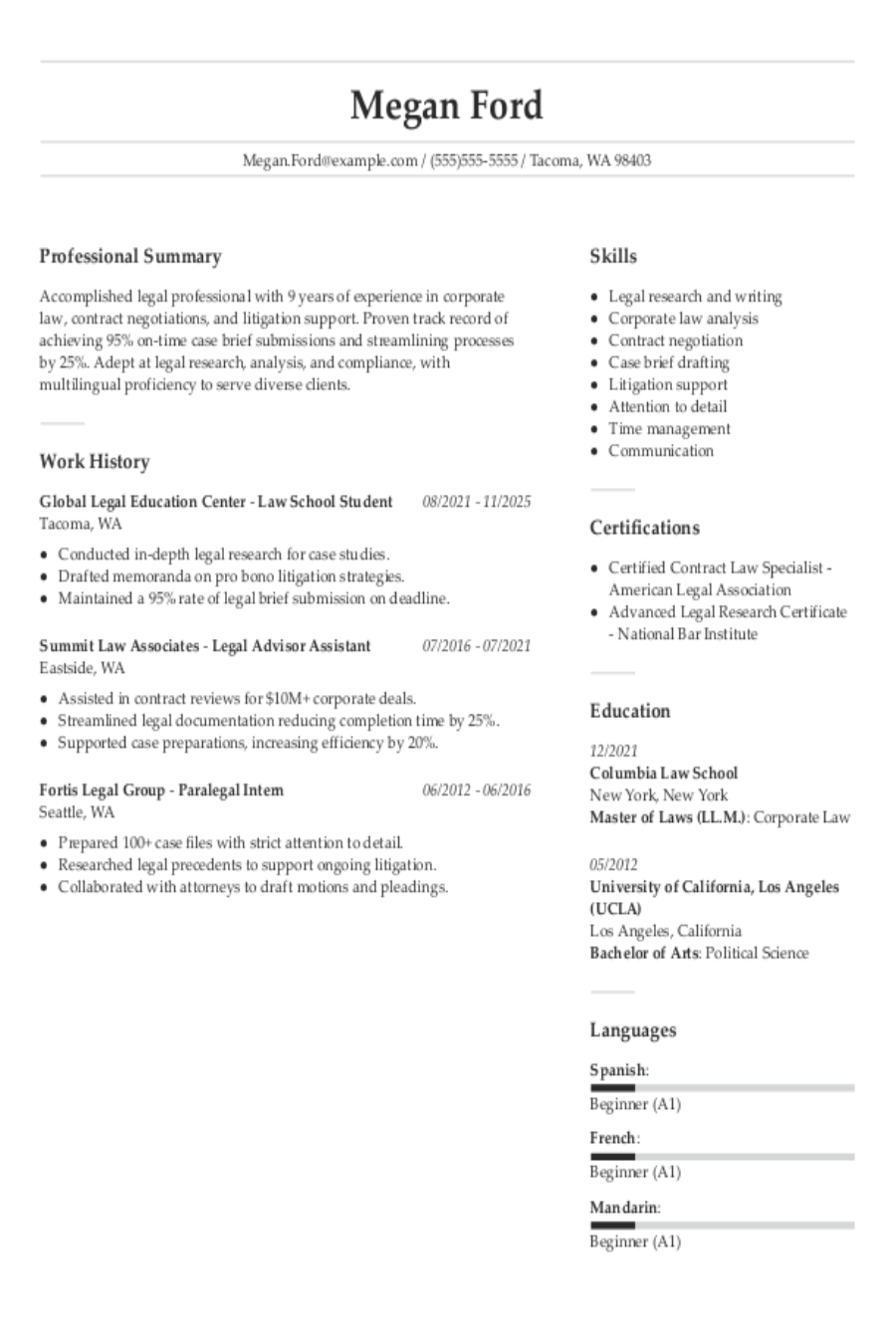Law School Resume: Examples, Templates and Tips Law School Resume: Examples, Templates and Tips