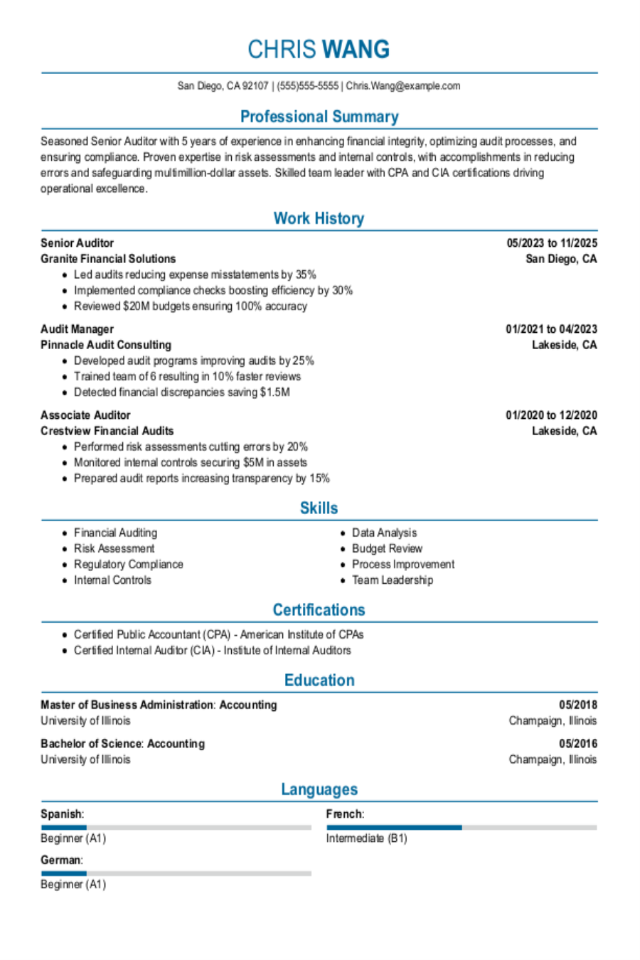 Senior Auditor Resume Sample Senior Auditor Resume Sample