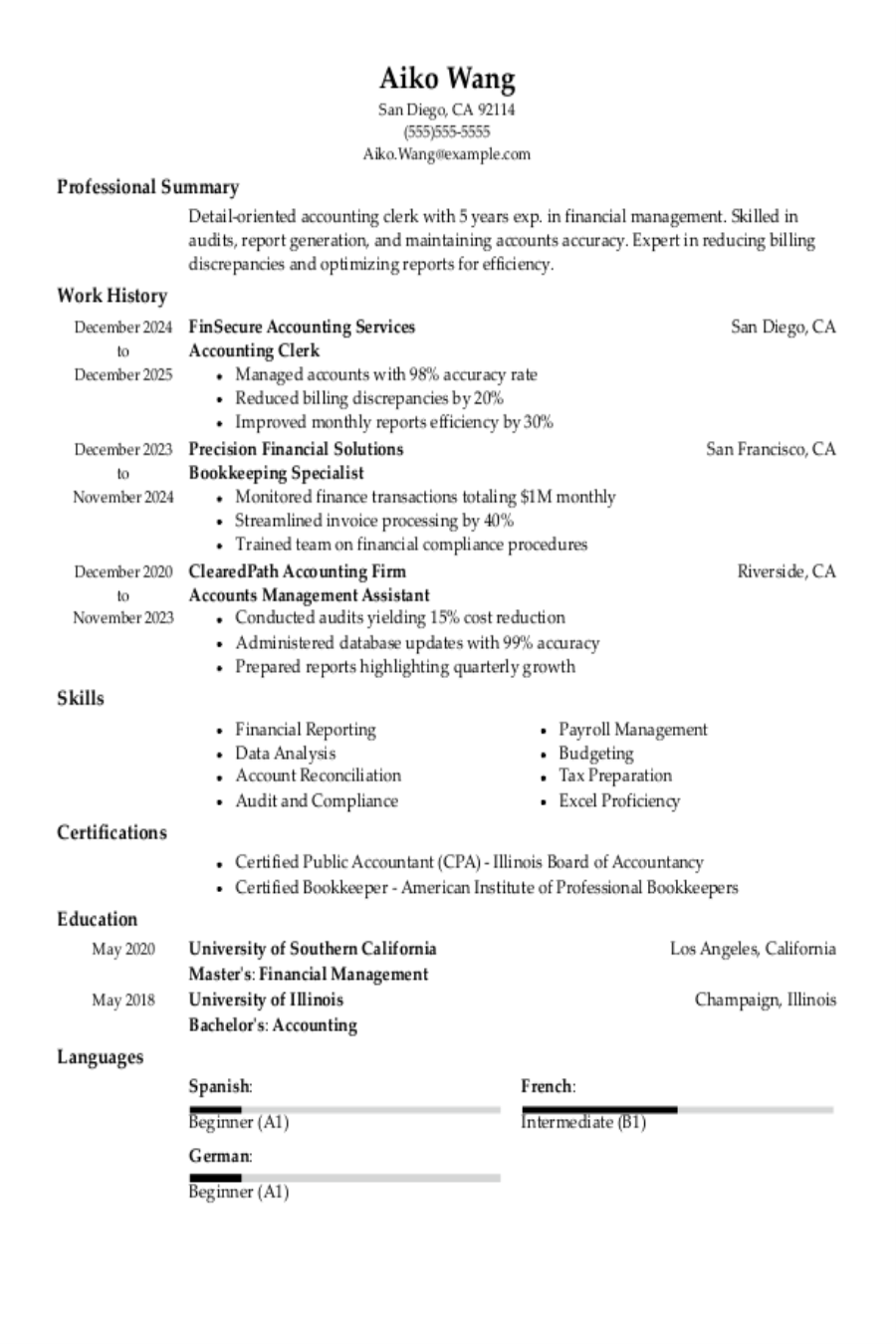 Accounting Clerk Resume: Examples & Templates Accounting Clerk Resume: Examples & Templates