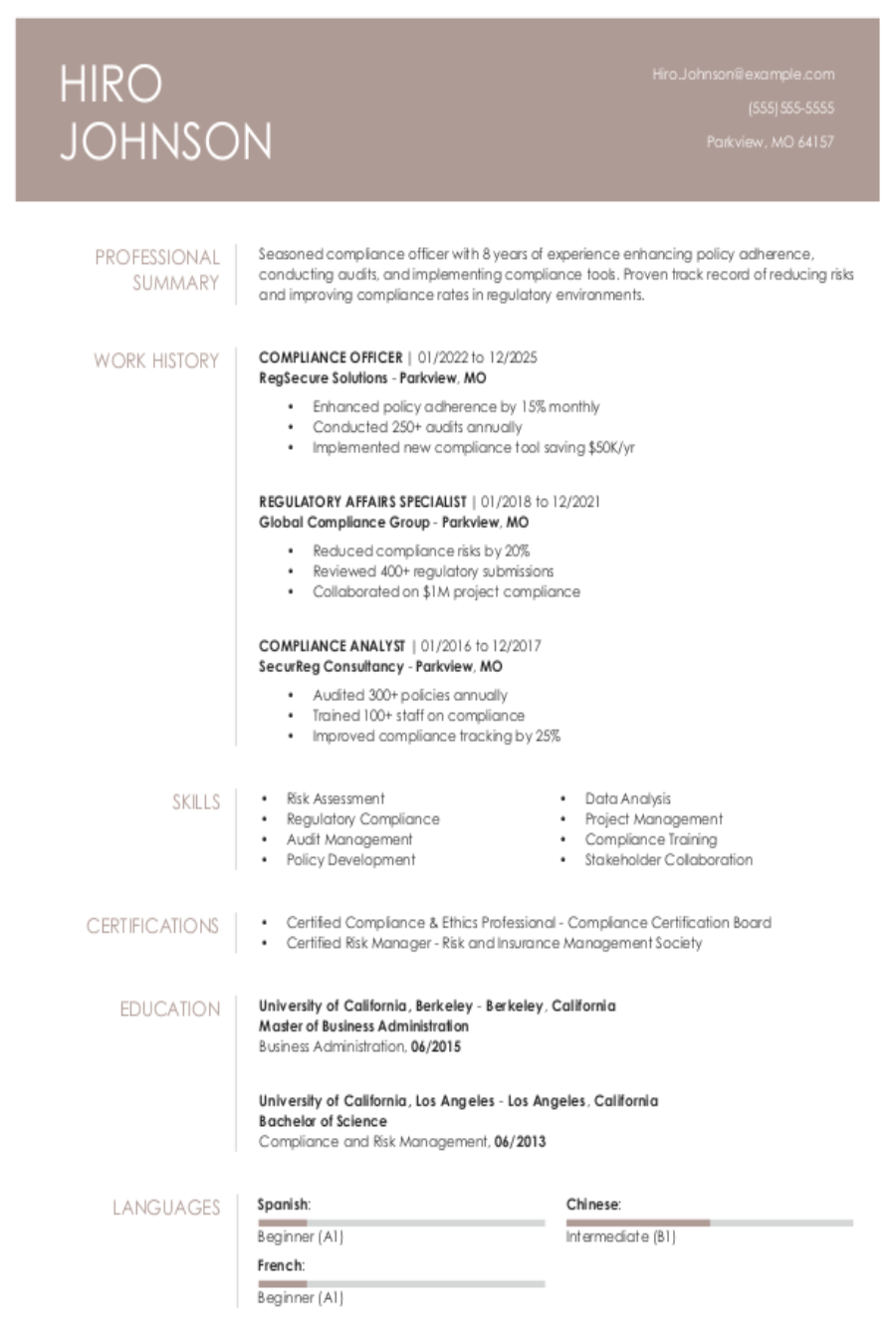 Compliance Resume: Examples & Templates Compliance Resume: Examples & Templates