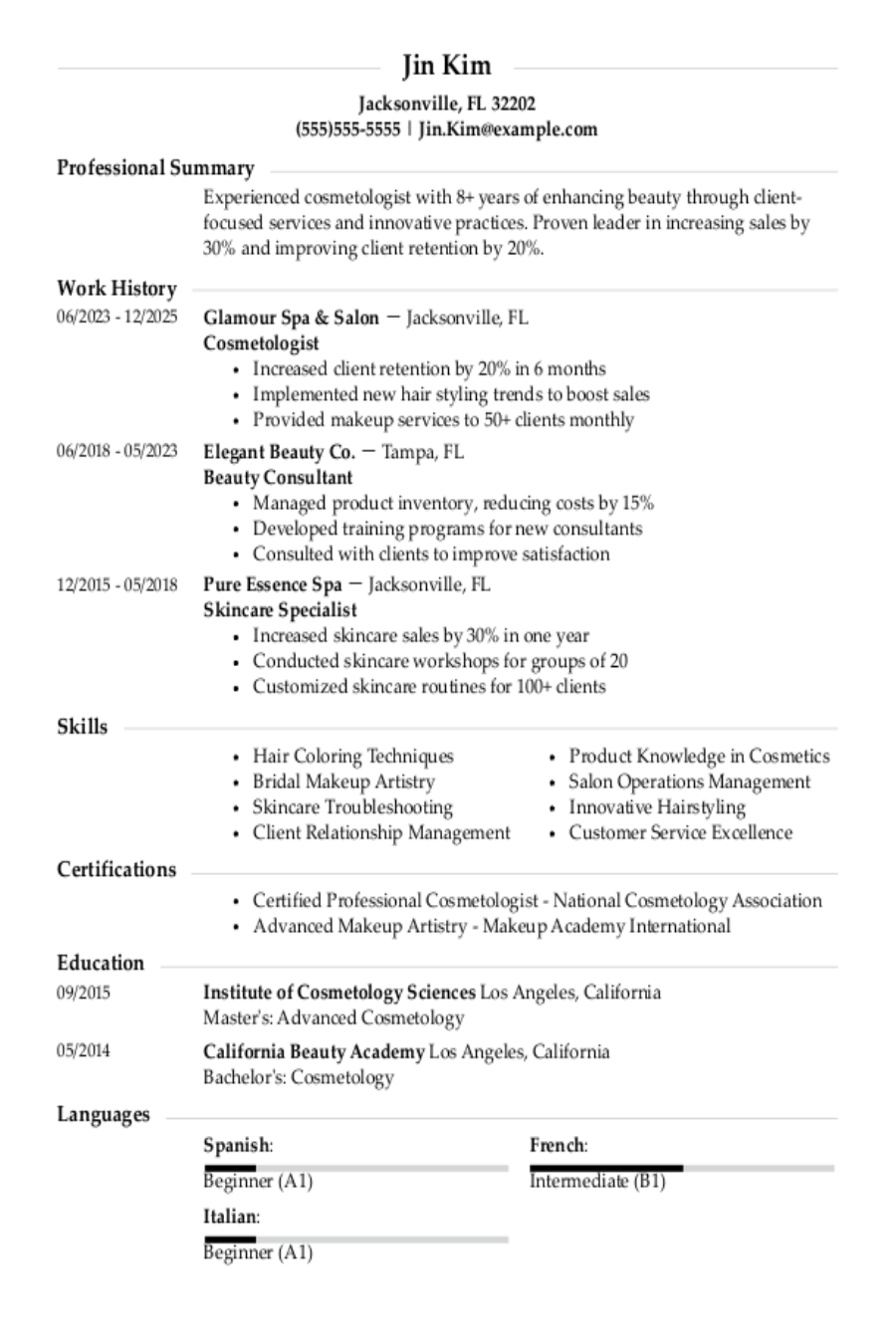 Interview-Winning Cosmetology Resumes Examples and Tips Interview-Winning Cosmetology Resumes Examples and Tips